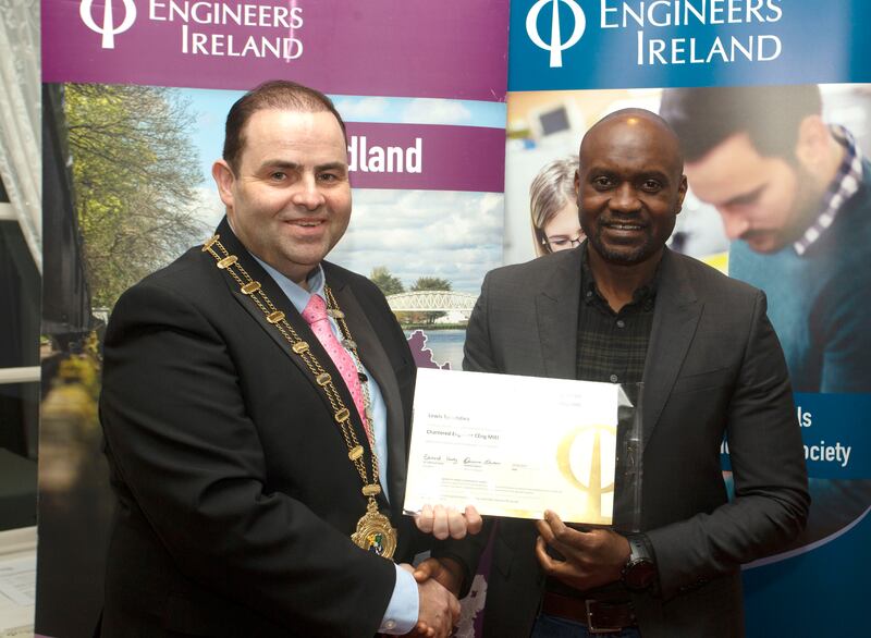 Lewis Takundwa is awarded the title Chartered Engineer at the Midlands region conferring in Mullingar