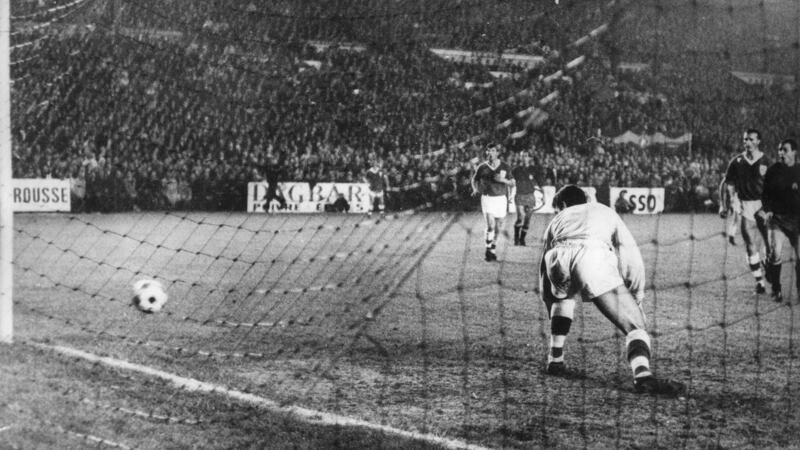 1965: Irish goalkeeper Pat Dunne can only watch as Jose Antonio Ufarte scores. Photograph: Central Press/Getty