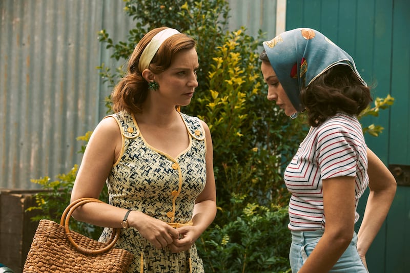 Ten Pound Poms: Faye Marsay and Michelle Keegan. Photograph: Lisa Tomasetti/Eleven Film