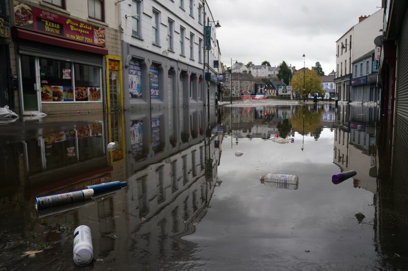 Debris and flood water in Sugar Island following flooding in the area. Photograph: Brian Lawless/PA Wire