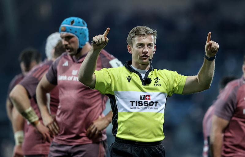 Referee Christophe Ridley at the Munster game. Photograph: Dan Sheridan/Inpho