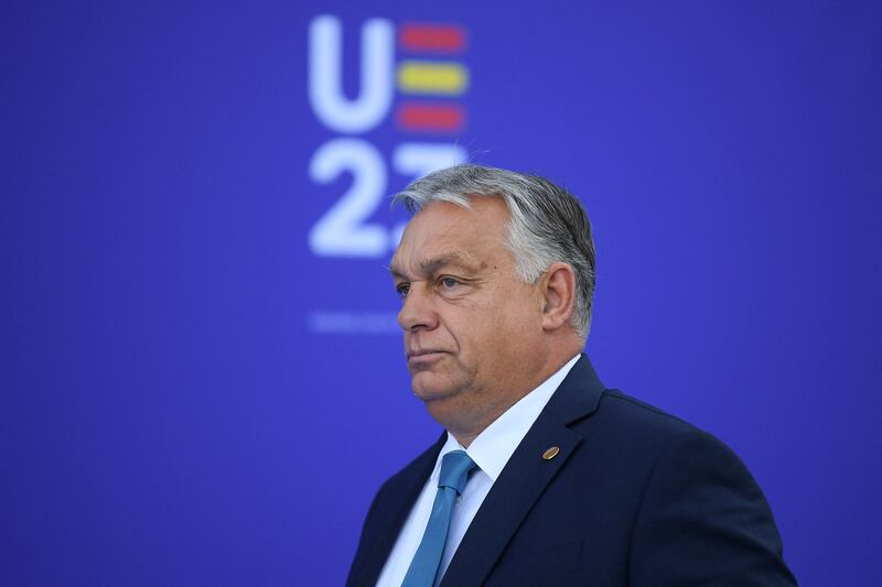 Hungary's prime minister Viktor Orban arriving at the Palacio de Congreso in Granada, Spain, as European leaders gathered for talks on migration. Photograph: Jorge Guerrero/AFP via Getty Images