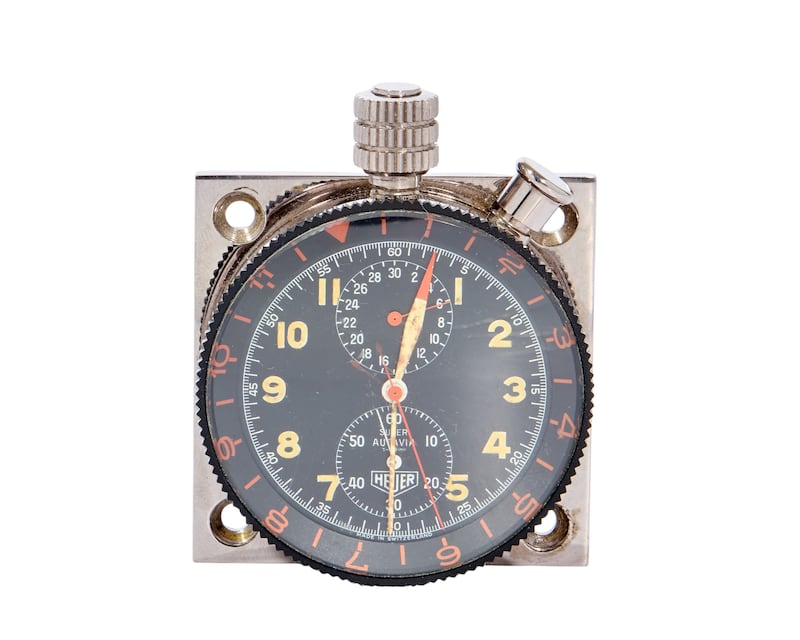 A rare stainless steel and aluminium manual wind dashboard mounted chronograph stopwatch that was owned by John McClean (£3,000-£5,000)