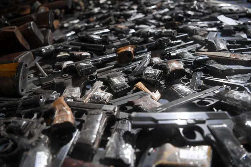 Some of the weapons handed in by Serbians as part of the amnesty. Photograph: AP