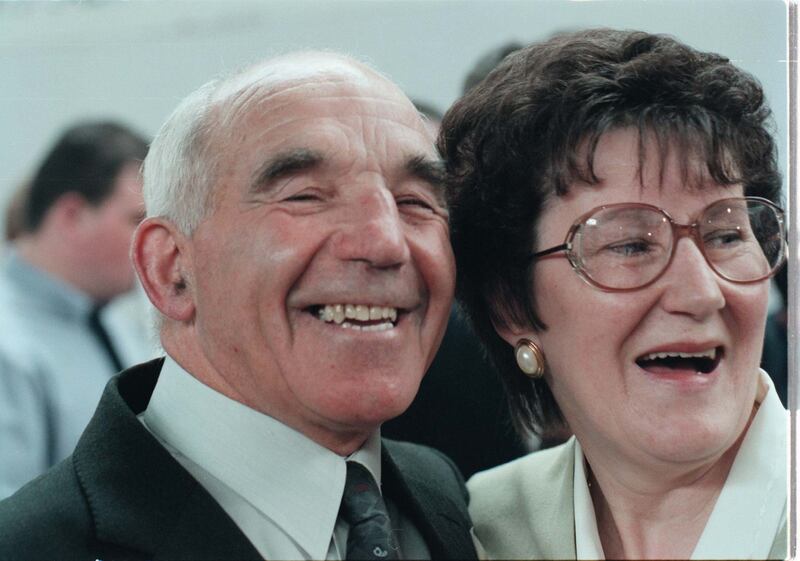 Independent candidate Harry Blaney and his wife, Margaret, at the Donegal North East count in Letterkenny, April 1996. Photograph: Joe St Leger