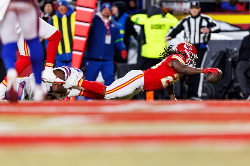 Kansas City Chiefs running back Kareem Hunt carries the ball for a touchdown against the Buffalo Bills at Arrowhead Stadium. Photograph: Brooke Sutton/Getty Images