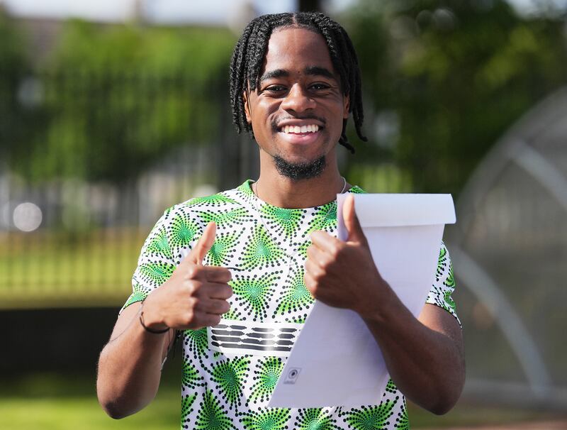 Daniel Ewubare after collecting their Leaving Certificate results at Donahies Community School, Dublin. Photograph: Brian Lawless/PA Wire