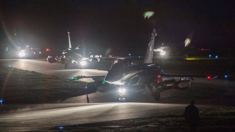 Operation Hamilton: Rafale fighter jets prepare to take off for Syria on Friday night, from a military base in eastern France. Photograph: ECPAD/French Military via Reuters