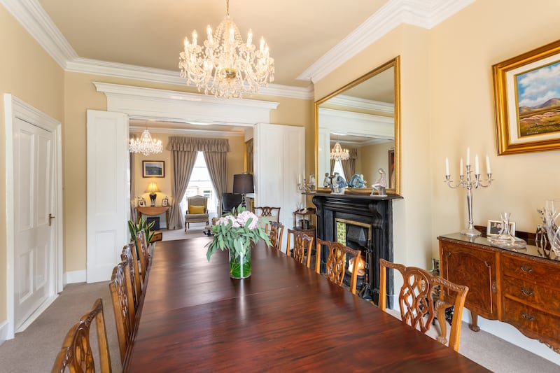 Both the diningroom and drawingroom have original working fireplaces, chandeliers, and restored cornicing and centre roses