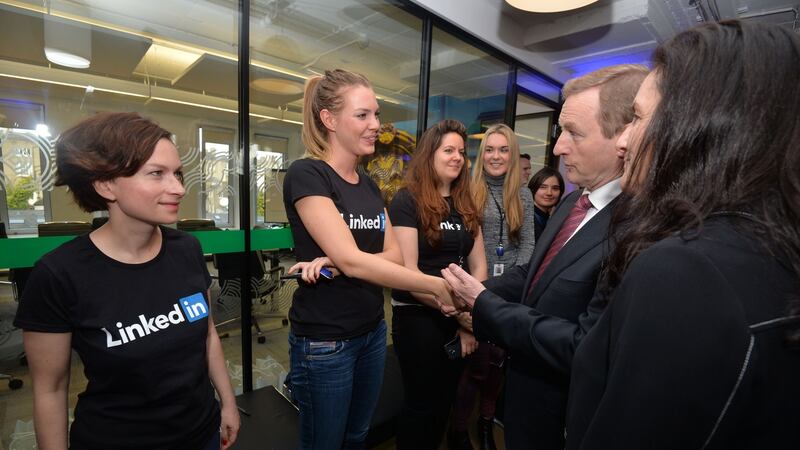 LinkedIn employees meet former taoiseach Enda Kenny at the 5 Year Anniversary of Linkedin in Ireland. Photograph: Alan Betson / The Irish Times