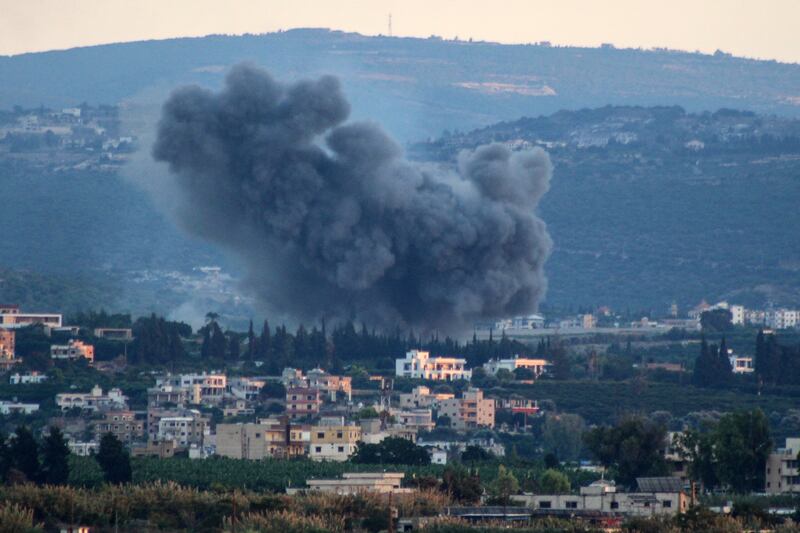 Smoke rises during Israeli strikes on villages overlooking the southern Lebanese city of Tyre on Friday. Photograph: Kawnat Haju/AFP/Getty