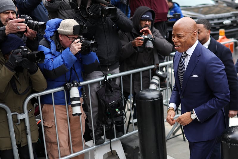 Eric Adams: Critics accuse him of trying to save his skin by selling out to Donald Trump. Photograph: Charly Triballeau/AFP/Getty