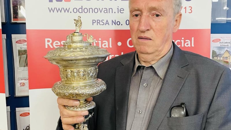 Auctioneer Patrick O’Donovan with the Augsburg chalice from 1650 that achieved €10,200 at his May sale