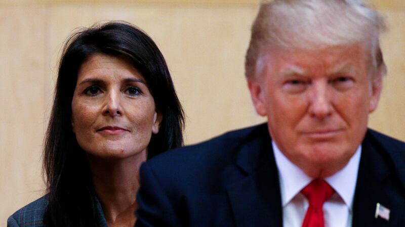 Nikki Haley, then US ambassador to the UN, and former president Donald Trump in 2021. Photograph: Kevin Lamarque/Reuters