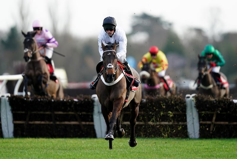 Constitution Hill, ridden by Nico de Boinville, hardly broke sweat as he romped to a long odds-on victory in the Ladbrokes Christmas Hurdle at Kempton Park, Sunbury-on-Thames. Photograph: John Walton/PA 