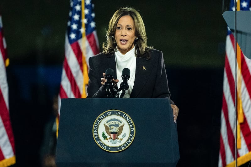 Kamala Harris, the Democratic presidential nominee, speaks during a campaign event in Washington. Photograph: The New York Times