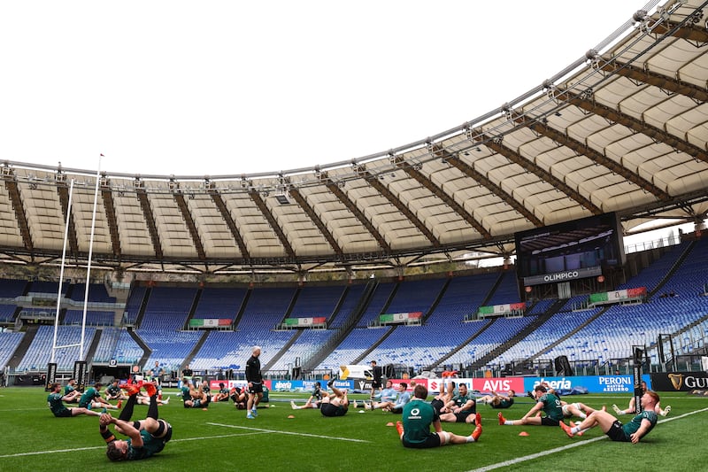 The Ireland squad during a training session before participating against Italy on Saturday. Photo: Ben Brady/Inpho