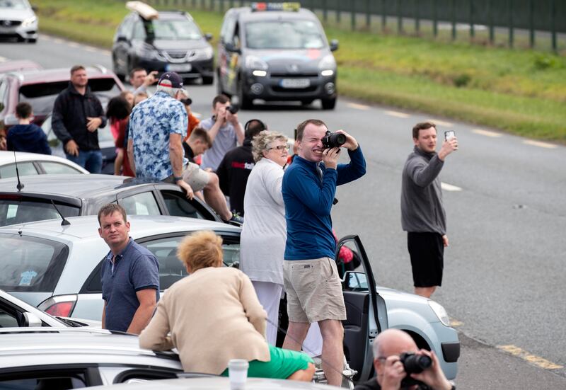 A crowd of plane-spotters gather in August 2022 to watch the first flight to use the new North Runway at Dublin Airport. Photograph: Colin Keegan/Collins Dublin