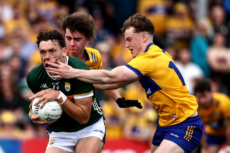 Kerry's David Clifford is tackled by Manus Doherty and Daniel Walsh of Clare in the Munster football final earlier this month. The question is, do the provincial finals need a revamp? Photograph: Ben Brady/Inpho