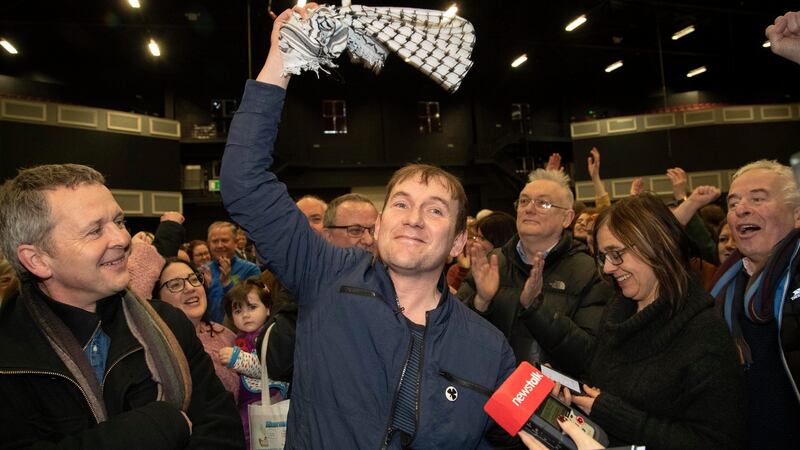 People Before Profit’s Gino Kenny pictured after he was elected on Monday afternoon at Citywest Count Centre. Photograph: Colin Keegan/Collins