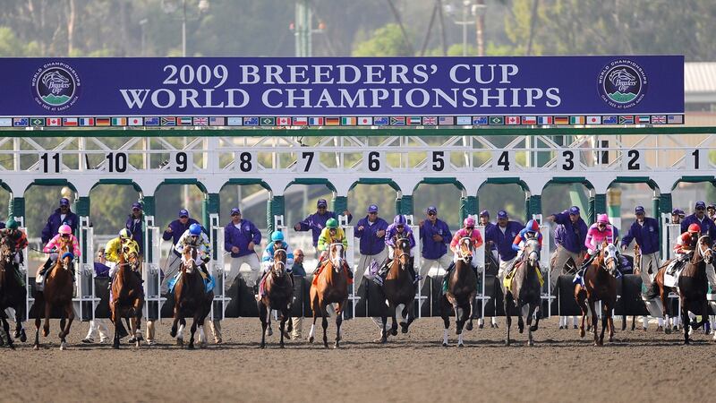 Horses leave the gate at the start of the Grey Goose Breeders’ Cup Juvenile Fillies renewal at Santa Anita. File photograph: Gus Ruelas/EPA