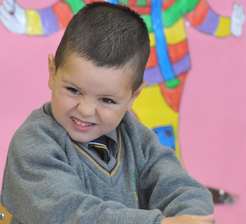 Kyran Durnin on his first day in St Nicholas Monastery School. Photograph: Aidan Dullaghan/Newspics