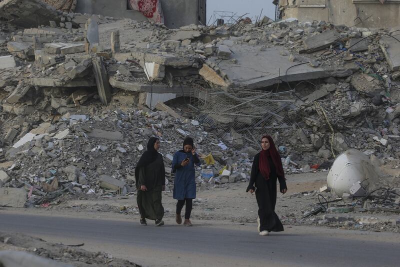 Internally displaced Palestinians arrive at Khan Younis after leaving Rafah following an evacuation order issued by the Israeli army. Photograph: Mohammed Saber/EPA