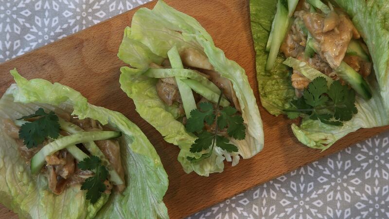 Chicken satay lettuce wraps. Photograph: Nick Bradshaw