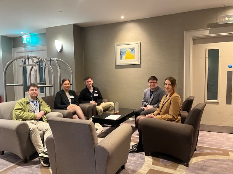 From left: Young Alliance Party members at the party's 2025 conference in Belfast: Sean Marshall, Amy Mairs, Jamie Harpur, Cohen Taylor and Catherine Bell