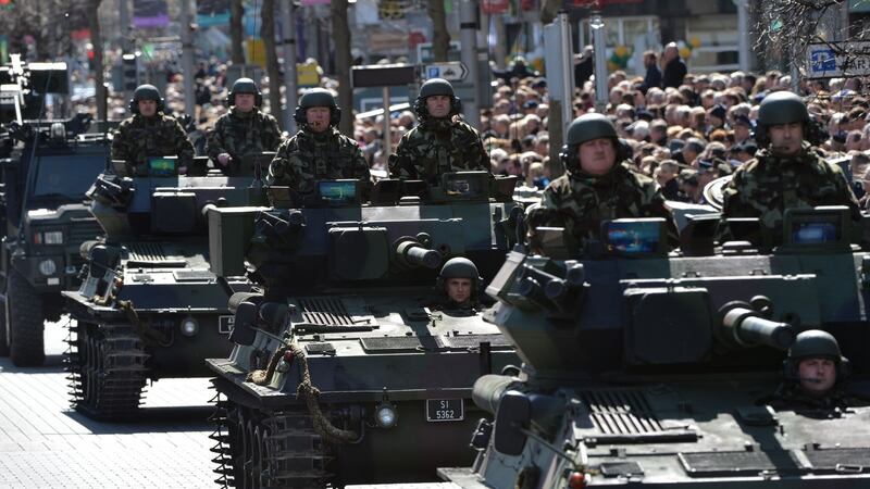 Members of the Defence Forces pass the GPO in Dublin. Photograph: Alan Betson/The Irish Times