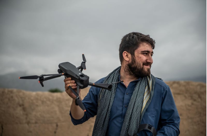 Afghan filmmaker Farzad Fetrat with a camera drone in North West Afghanistan. Photograph: Neil Brandvold 