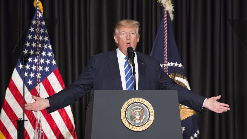 US president Donald Trump addresses the Major Cities Chiefs Association winter meeting in Washington, DC, on Wednesday. Photograph: Chris Kleponis/Bloomberg