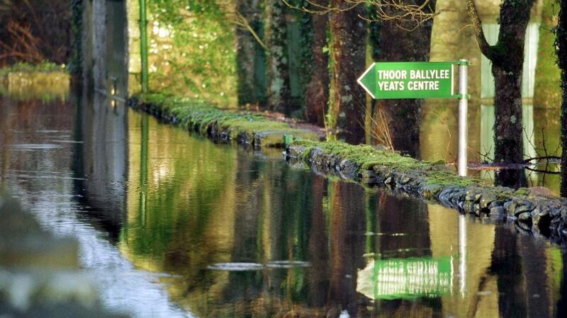 The road leading to the Yeats Tower at Thoor Ballylee in Co Galway, which was flooded in areas by up to six feet of water following a storm in 2020. Photograph: Joe O’Shaughnessy