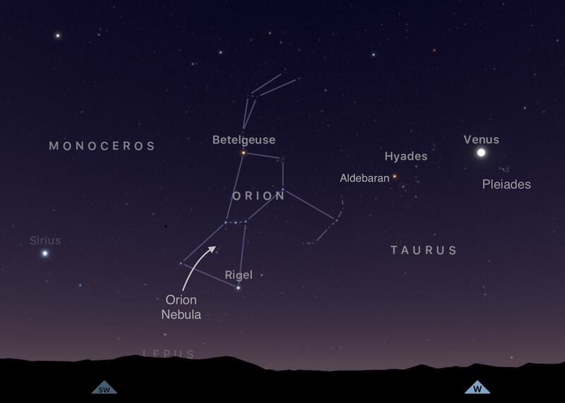 Orion, the hunter, is the jewel of the night in the southern sky. Photograph: Sky Guide app/John Flannery/Irish Astronomical Society