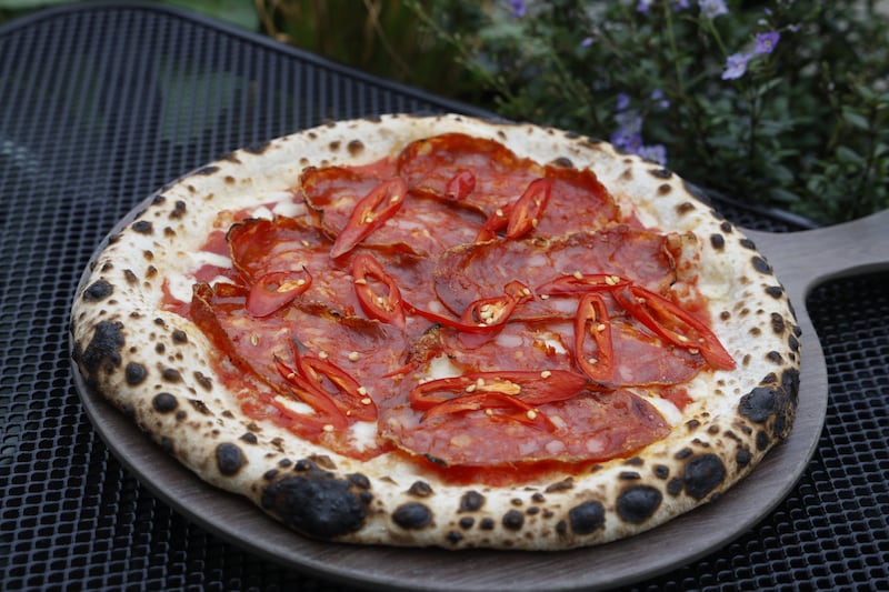 Pepperoni, chilli and crushed tomato pizza. Photograph: Nick Bradshaw