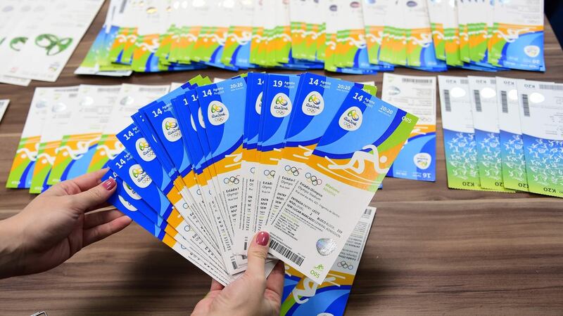 Police display some of the tickets seized from  THG director Kevin Mallon in Rio. Photograph:  Tasso Marcelo/AFP/Getty Images