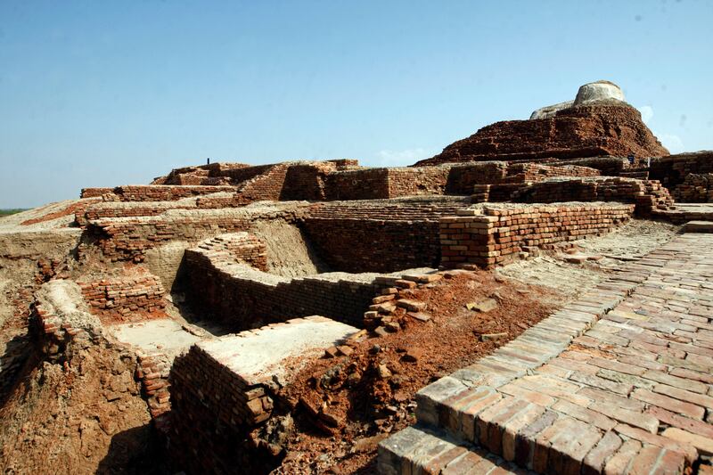 Ruins at Mohenjo Daro, a Unesco World Heritage Site which suffered damage from heavy rainfall, in the Larkana district of Sindh, Pakistan. Photograph: Fareed Khan/AP