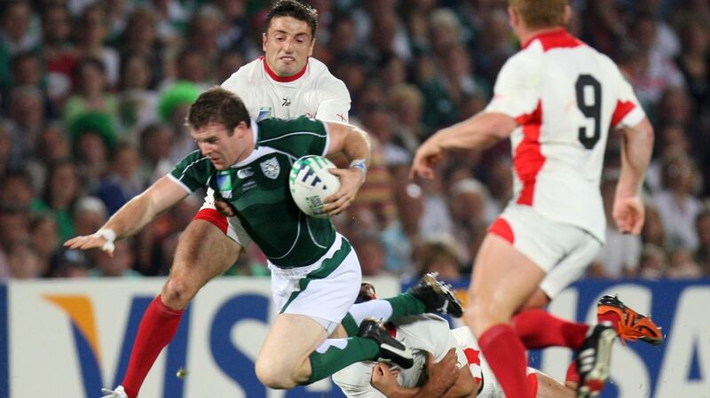 Ireland’s Gordon D’Arcy on the attack during the 2007 World Cup in Bordeaux. Photograph: Billy Stickland/Inpho