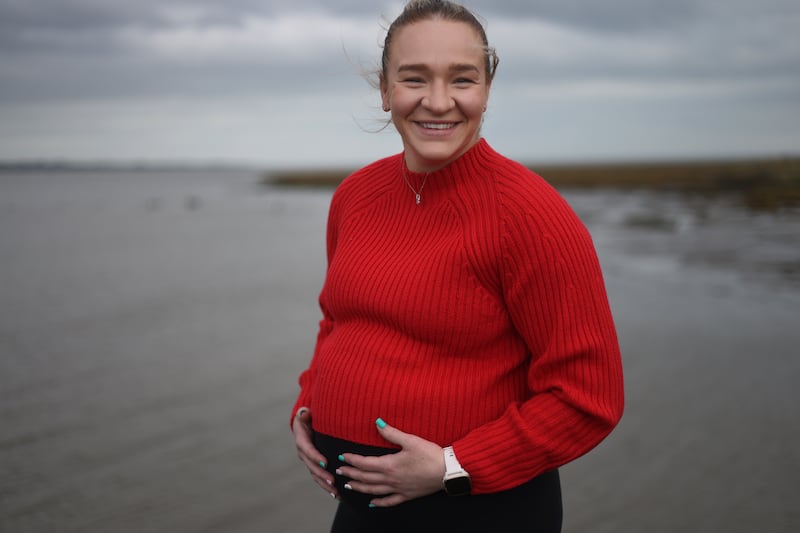 Boxer Amy Broadhurst pictured near her home in Dundalk, Co.Louth. The 2022 IBA World Light-welterweight champion is having a baby in May but hopes to compete in the ring in the 2028 Olympics in Los Angeles Photo: Bryan O’Brien / The Irish Times
