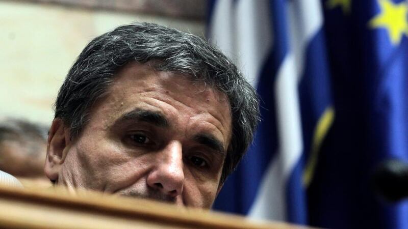 Greek finance minister Euclid Tsakalotos is seen in the Greek parliament, in Athens on Friday. Photograph: EPA