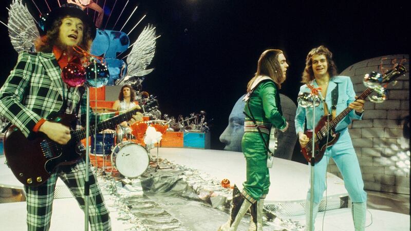 Slade perform on a Christmas TV show in 1973, the year they took No 1.  Photograph:  Gijsbert Hanekroot/Redferns