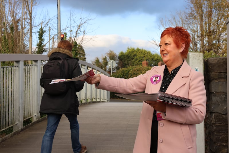 Fingal county councillor Tania Doyle, an Independent who is running in Dublin West, canvassing at Clonsilla train station in Dublin. Photograph: Dara Mac Dónaill