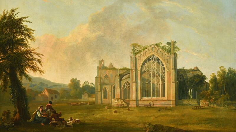 Lot 32, A Landscape with Figures and the Ruins of Melrose Abbey, Roxburghshire by George Barret, €60,000-€90,000