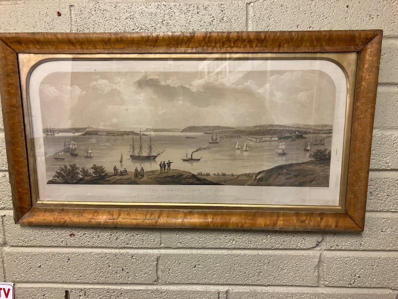 An engraving of Cork Harbour with its original frame by 19th-century Dublin-born, Cork-based artist, Robert Stopford (€300-€500)