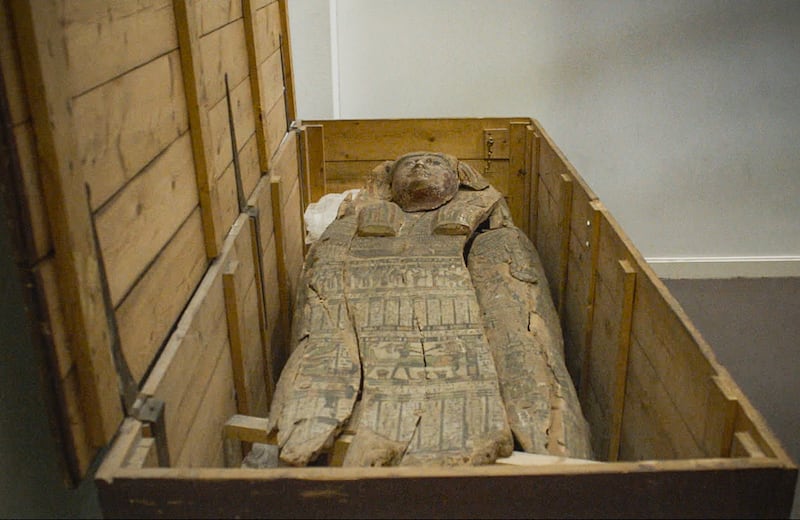 Sarcophagus in the Boole Library in Univeristy College Cork, September 2023. Film still: Colm Hogan