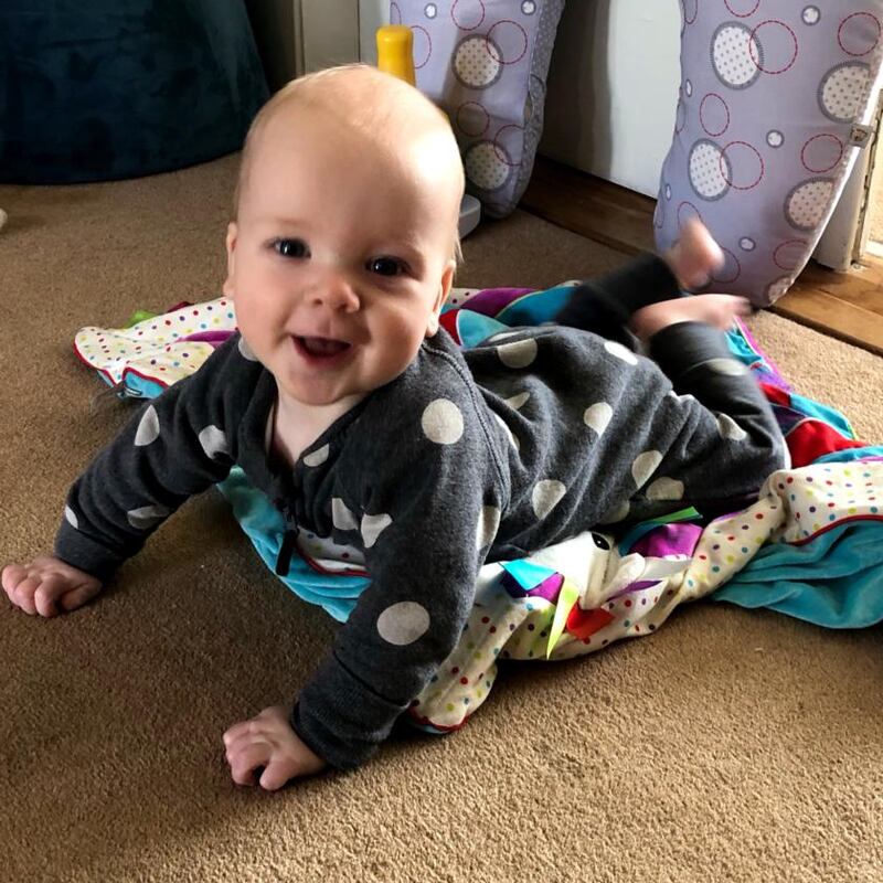 Baby Theo: he crawls and then pulls himself up. He tries to help himself to his big brother’s Lego