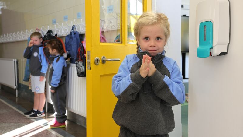 Ella  at her new school, Gaelscoil Eoin. Photograph: The Irish Times