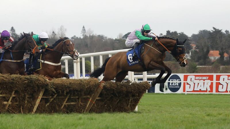 Rachael Blackmore on Camlann winning The Coral.ie Handicap Hurdle at Leopardstown on Sunday. Photograph: Lorraine O’Sullivan/INPHO