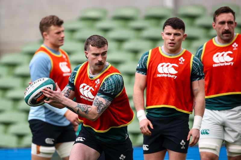 Mack Hansen during last week's captain's run at the Aviva Stadium. Photograph: Ben Brady/Inpho