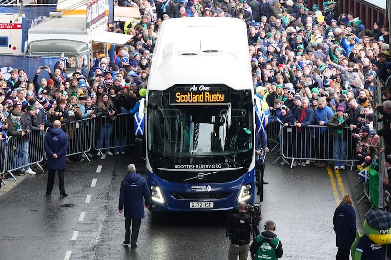 Scotland players arrive at Murrayfield. Photograph: Jane Barlow/PA